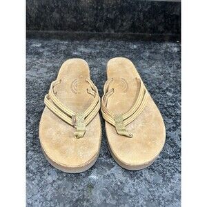 Rainbow Luxury Leather Double Strap Single Layer Tan Sandals Flip Flops Size 9